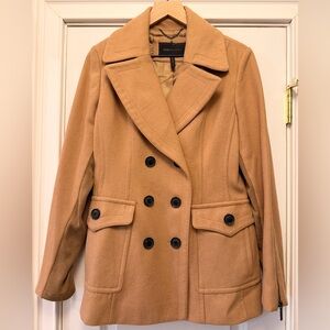 BCBGMaxAzria Camel Double-Breasted Pea Coat